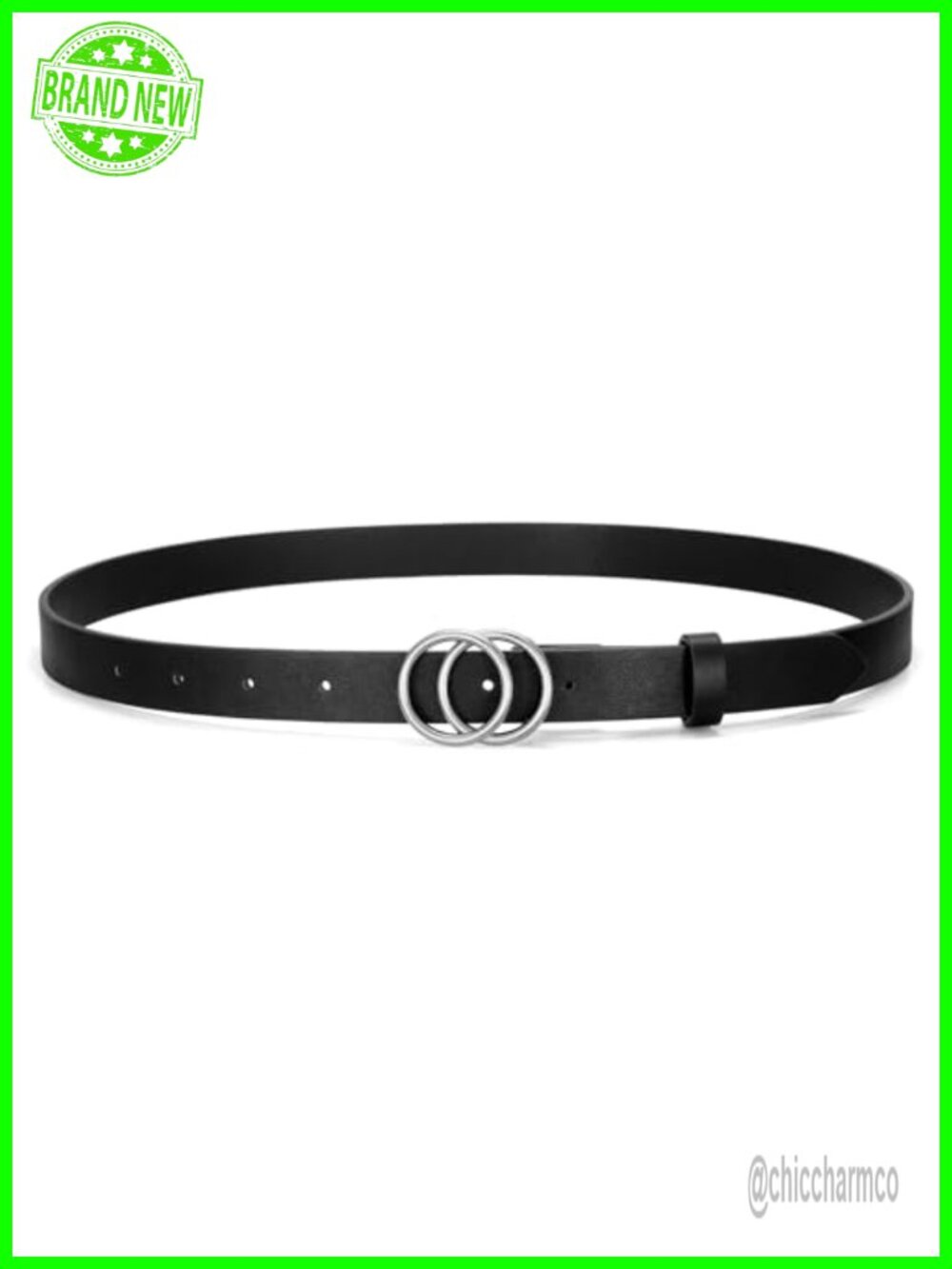 Women Skinny PU Leather Belt Thin Waist Double Ring Buckle for Dresses Jeans